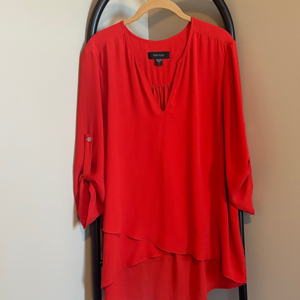 Karen Kane Vibrant Red Layered Blouse Large